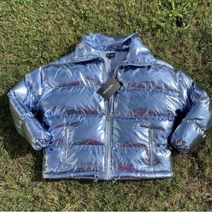 Size 12 Pretty Little Thing Silver Metallic Puffer Jacket